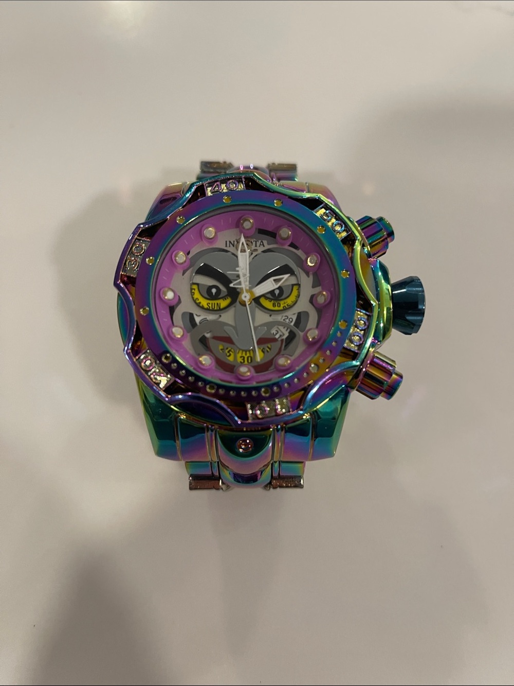 DC Comics Joker Iridescent Rainbow Dial Chronograph Watch 56mm